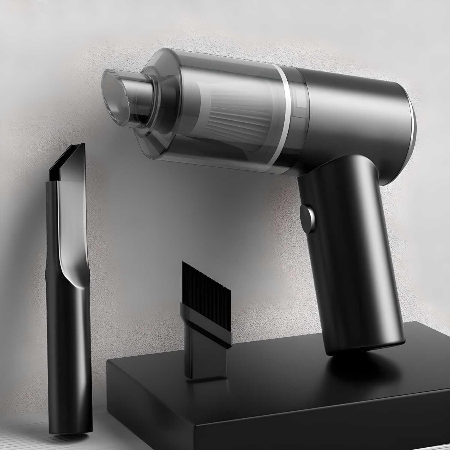 Contemporary Vacuum Car Cleaner, Air Duster ,Wireless Rechargeable, with Powerful Cyclonic, Portable USB Vacuum Cleaner, with LED Light for Home (2 in 1 Vaccum Cleaner 120w)(Black), HEPA Filter