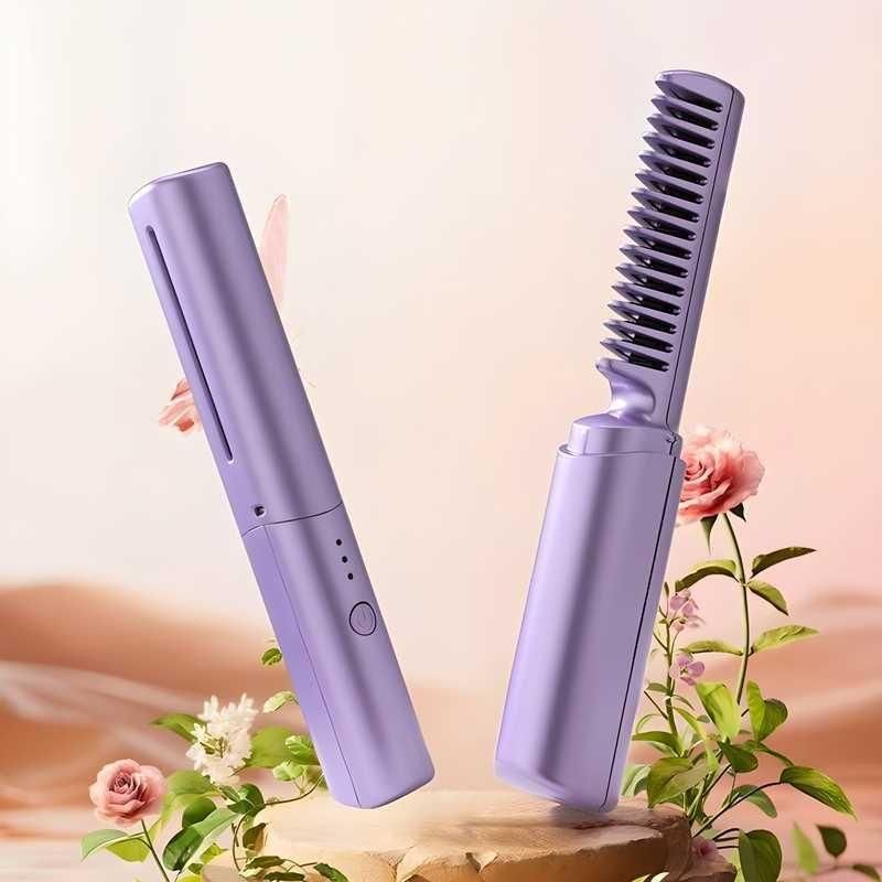 mini hair straightener comb wireless- Rechargeable Hair Heat Comb Straightener For Women