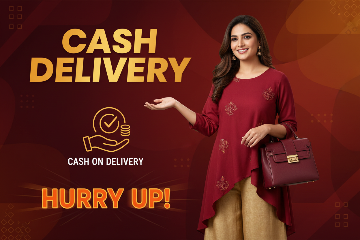 inser in banner tendy product with an indian woman indicating "cash on delivery" hurry up !